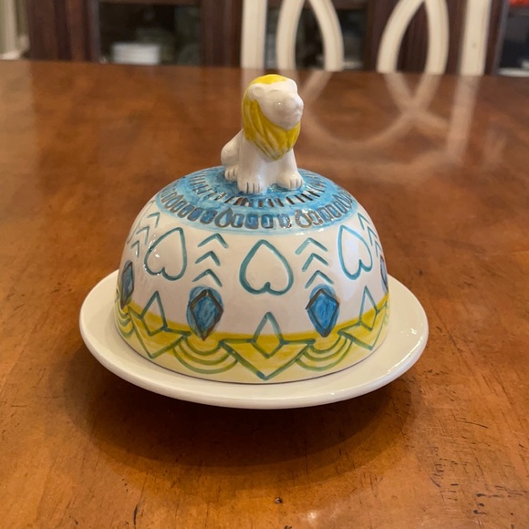 Anthropologie Dining Anthropologie Blue And Yellow Lion Butter Dish